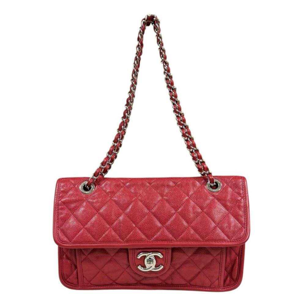 Chanel French Riviera Matelassé Shoulder Bag, Leather, Red, Women's, CHANEL C...